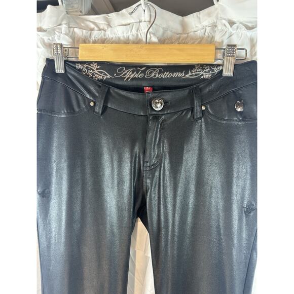 APPLE BOTTOM Pants Womens black Size 7/8 logo Stretch Polyester Spandex - Picture 3 of 10
